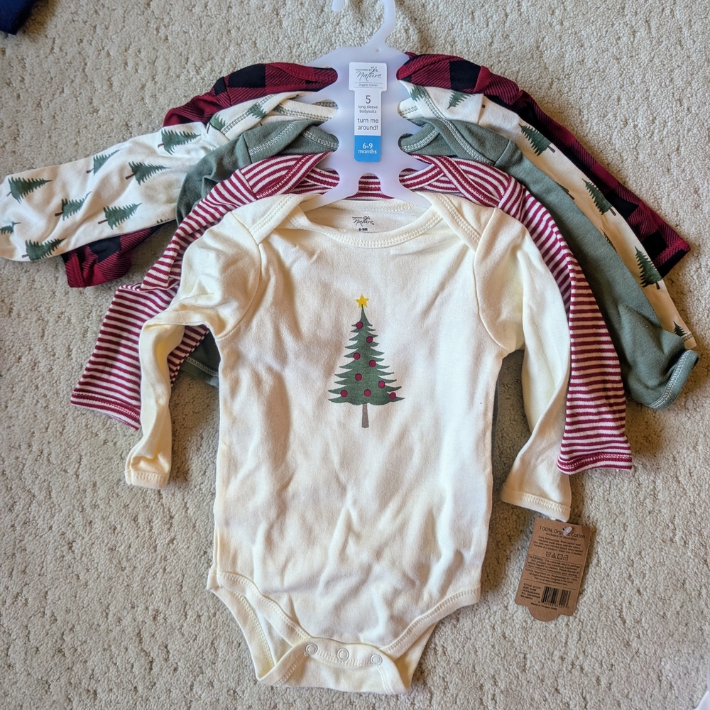 Holiday Tree Print Baby Onesie Set